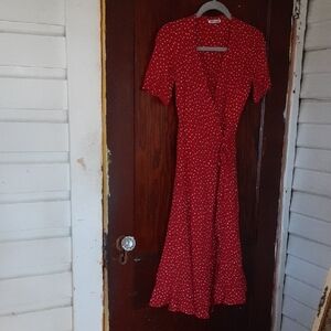 Reformation Breanna Red Midi Dress with White Dots